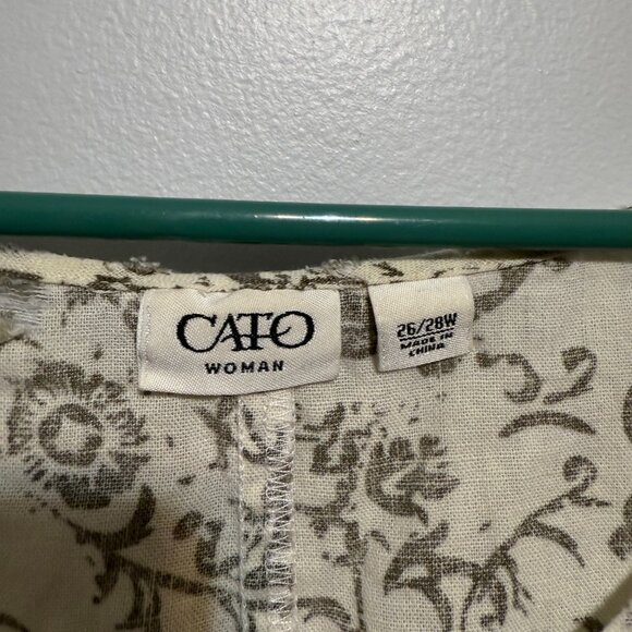 Cato Woman Floral Print Short Sleeve Top Size 26/28W Beige & Olive - Picture 3 of 8